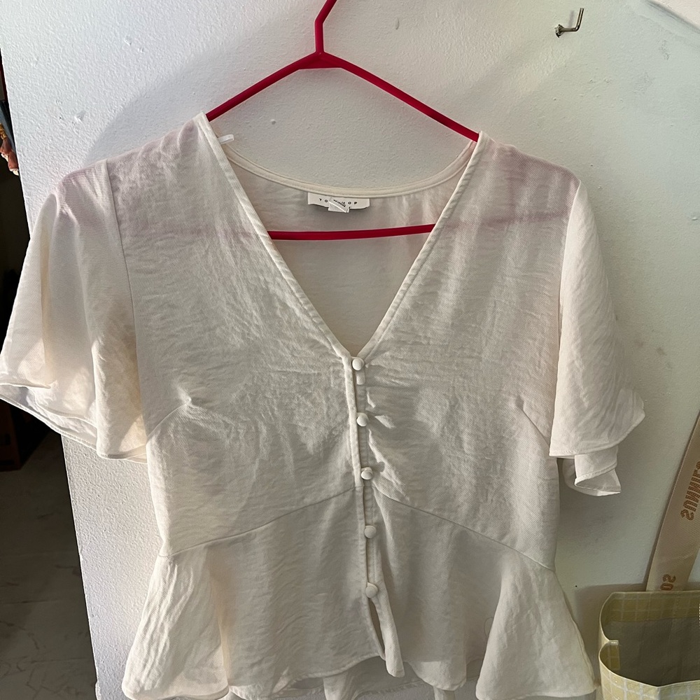 Topshop V-Neck Button Peplum Blouse